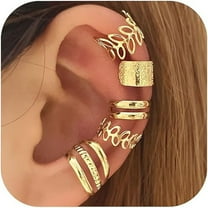 Bohemia Leaf Hoop Ear Cuff Earring Gold Huggie Hoop Earrings Multi Line Ear Wrap Earring Circle Ear Clip Earring Non Pierced Earrings Jewelry for Women 5 Pcs-Christmas present