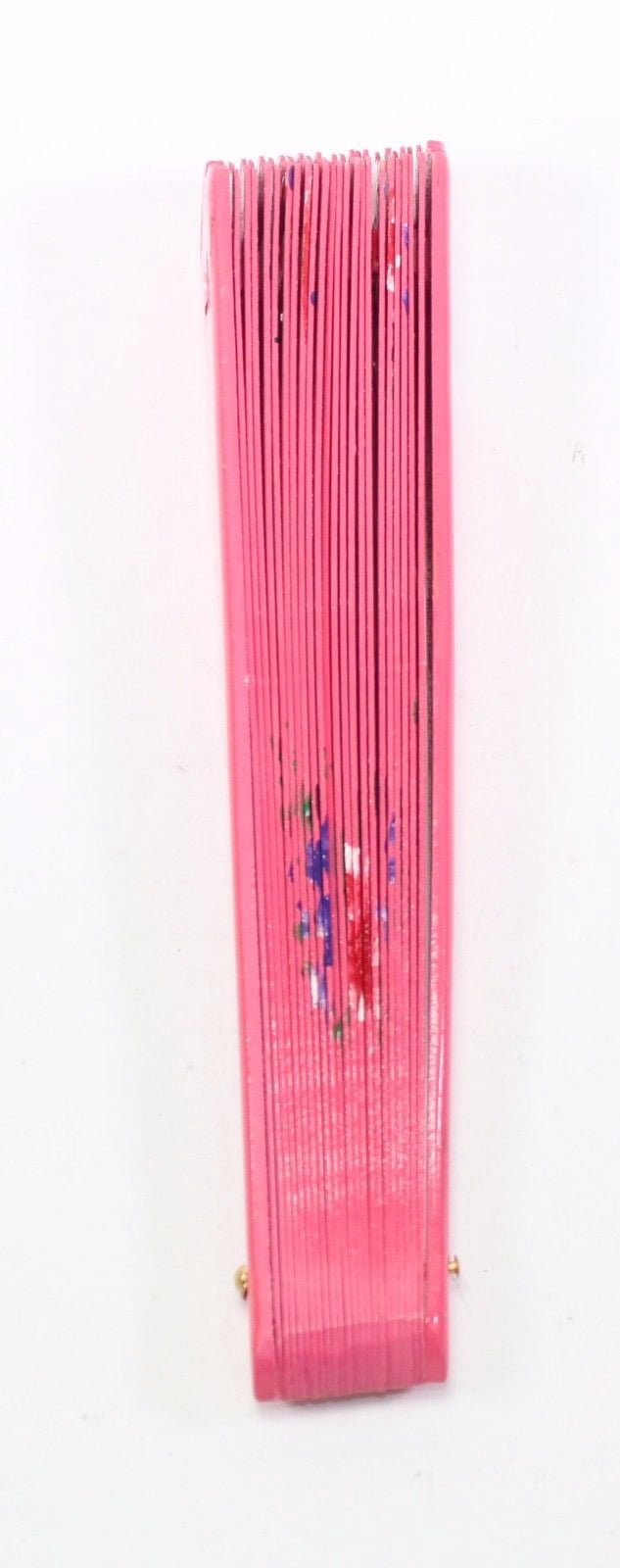 Pink Double Sided Wooden Spanish Floral Print Hand Folding Fan Party Gift EHD
