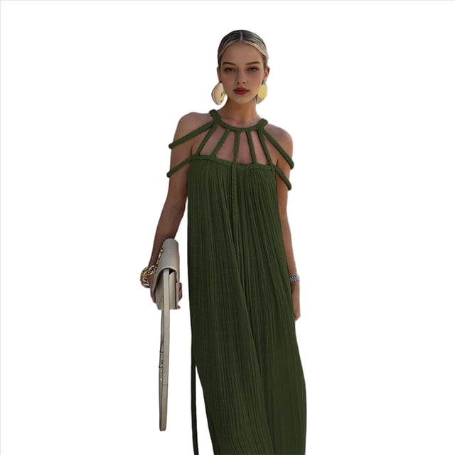 Vestido de Fiesta con Cuello Halter y Nudo de Cuerda para Mujer (Verano 2024) Verde Talla Única