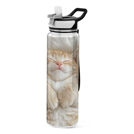 

32oz Transparent Sports Water Bottle with Straw BPA Free Tritan for Kids Adults Outdoor School Gym Fitness Cute Little Orange Cat