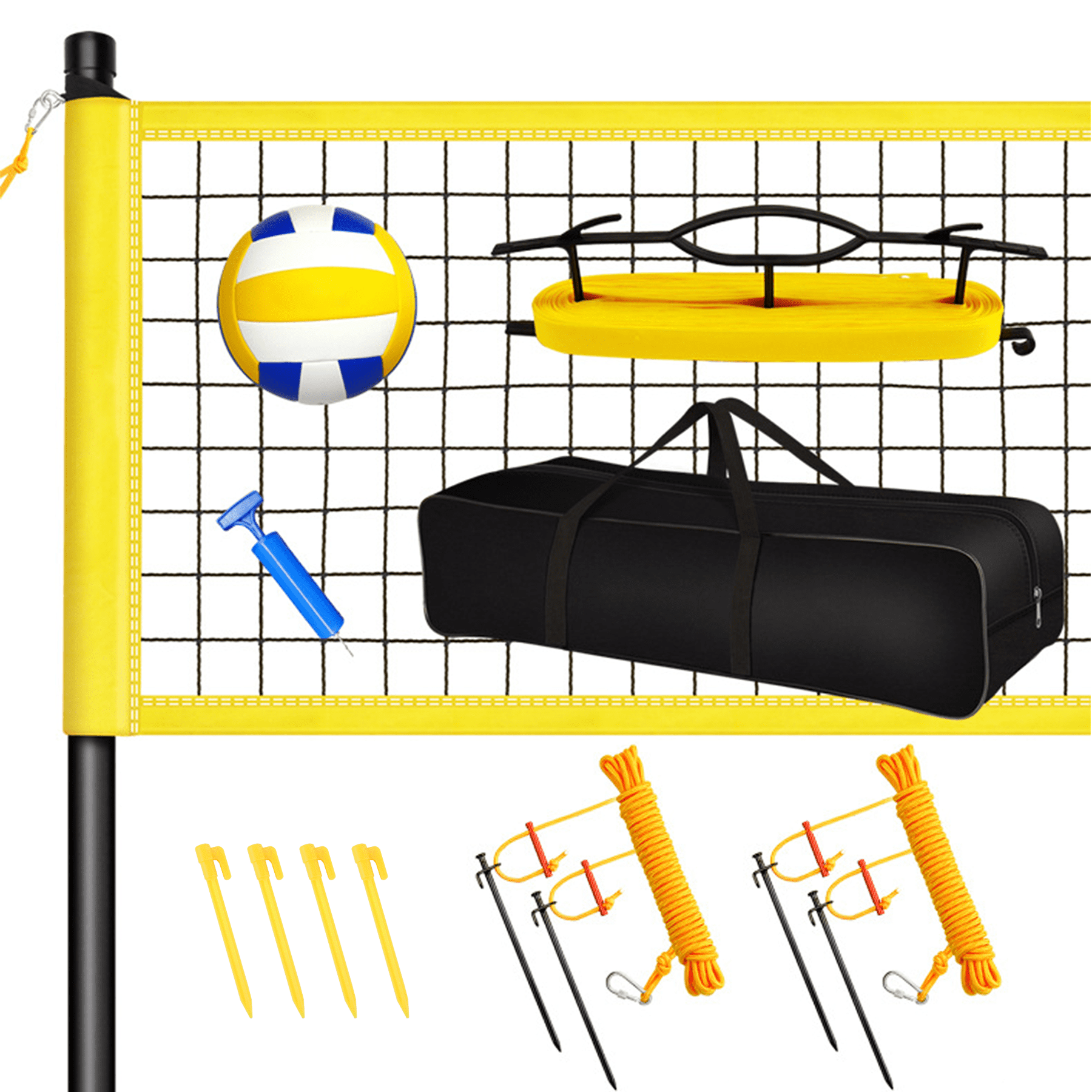 Outdoor Volleyball and Badminton Combo Set with Net, Volleyball, Stand