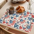 thumbnail image 3 of Independence Day Placemats Set of 6, U. S. Flag Themed Love Heart Five-Pointed Stars Retro Non-Slip Place Mats Washable Table Mats for Kitchen Dining Table Decorations Indoor/Outdoor, 3 of 9