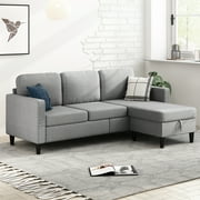 MUZZ Sectional Sofa with Movable Ottoman, Free Combination Sectional Couch, Small L Shaped Sectional Sofa with Storage Ottoman, Linen Fabric Sofa Set for Living Room (Light Grey)