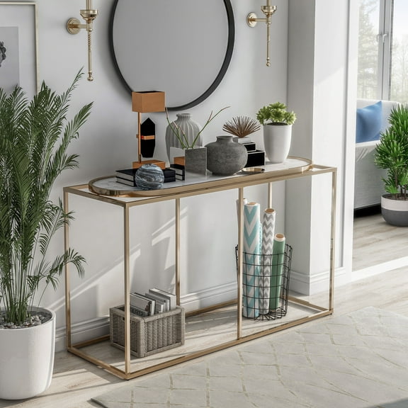 Jaide Metal Console Table, Champagne and White Faux Marble
