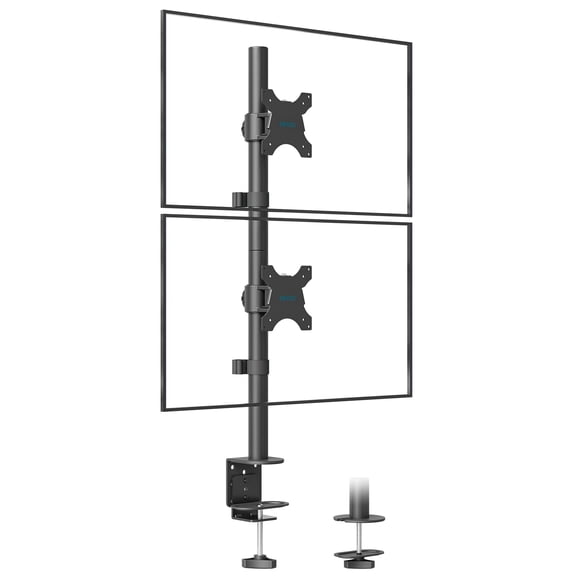 BONTEC Vertical Dual Monitor Desk Mount, Supports 13-34 Inch Screens, Full Motion Adjustability, VESA 75x75/100x100mm, Up to 22lbs per Arm, C Clamp and Grommet Mounting Options, Cable Management