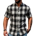 thumbnail image 2 of Busydd Plaid Shirts for Men Casual Stand Collar Button Down Shirt Men Fashion Short Sleeve Summer Shirts 2XL, 2 of 10