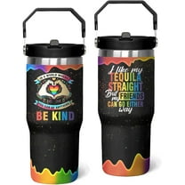 Rainbow Pride Flag Tumbler, Retro Be You Travel Mug, Gay Pride Cups Lesbian Gifts for Women Men, 30 Oz Stainless Steel Tumbler With Handle & Straw, LGBTQ Awareness Month Gifts