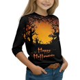 thumbnail image 2 of YOUYEDIAN Halloween 3/4 Sleeve Shirt for Girls Cute Pattern Crew Neck Pullover Top, 2 of 5