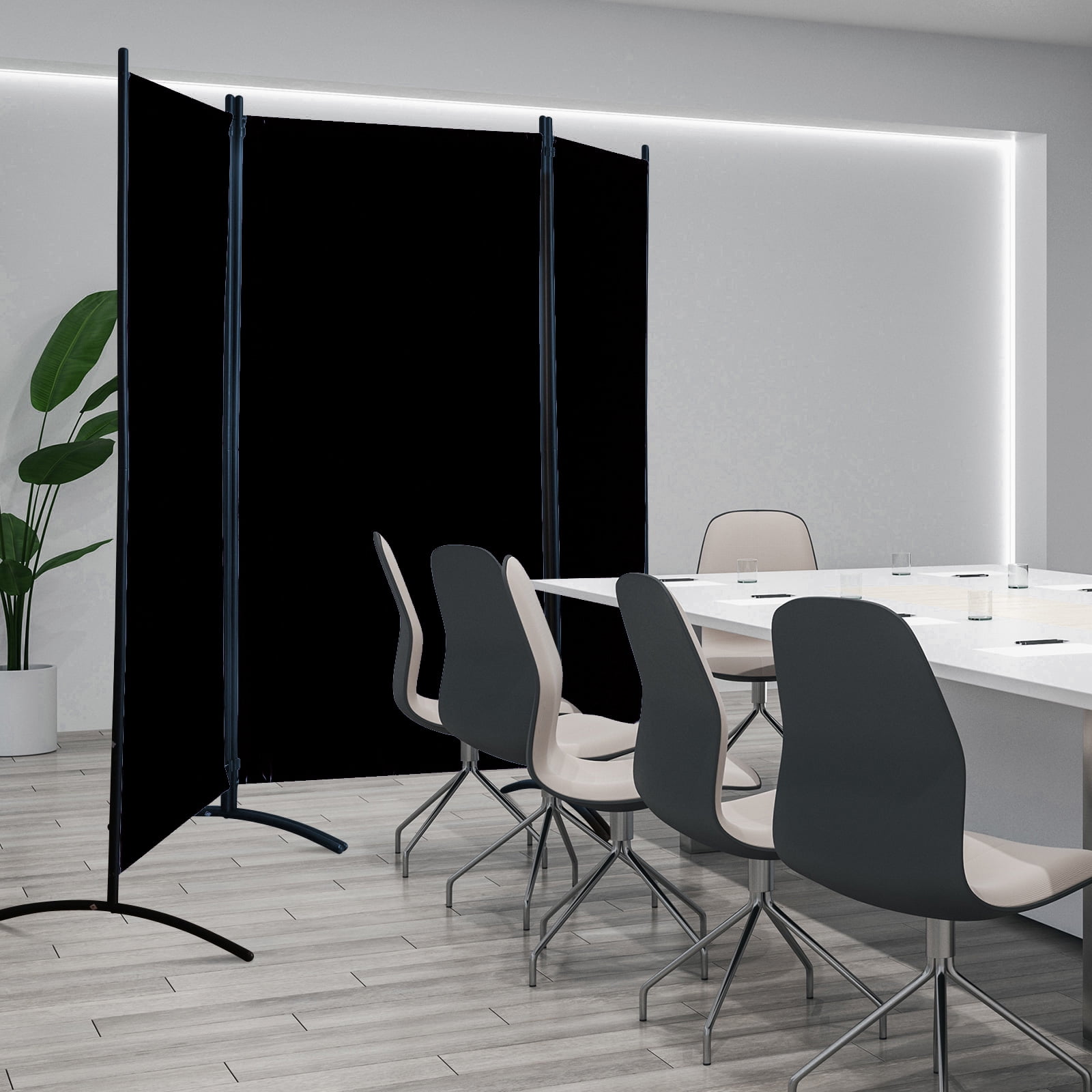 Grezone Large Folding Panel Portable Stand Room dividers Privacy Screen for Bedroom Dining Room Screens Curtains Partition Home Office Dorm Separation (Black, Three Panel)