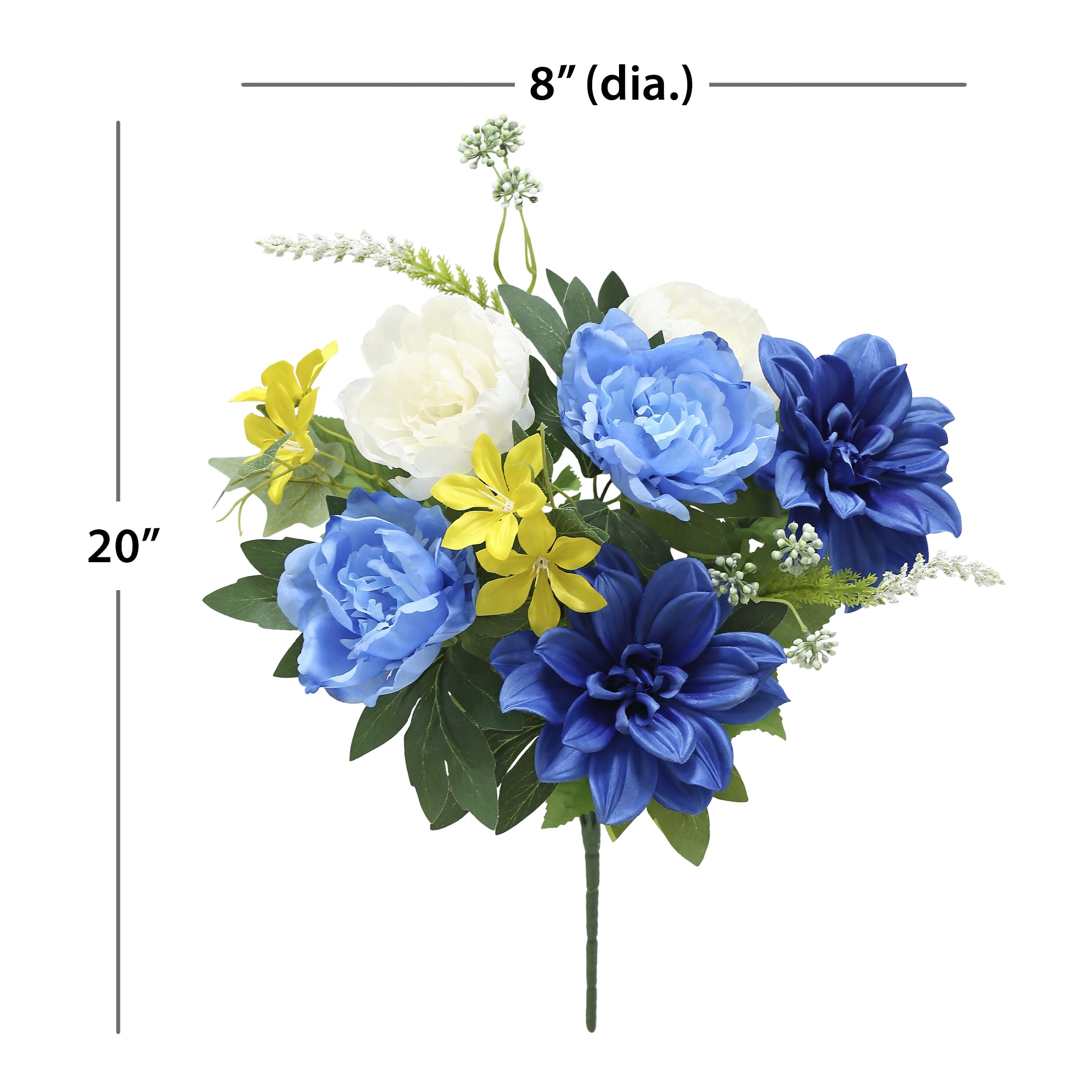 Mainstays 20 in Blue Peony Mixed Cemetery Bouquet, Artificial Flowers for Indoor/Outdoor Use