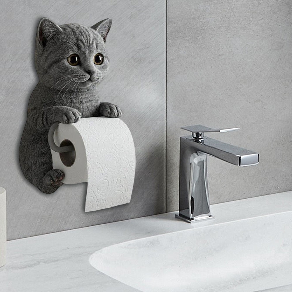 CARRFA Funny 3D Cat Toilet Roll Holder, Creative Cat Sculpture Paper Holder, Decorative Towel & Tissue Wall Mount for Bathroom Kitchen Decor Gifts for Cat Lovers