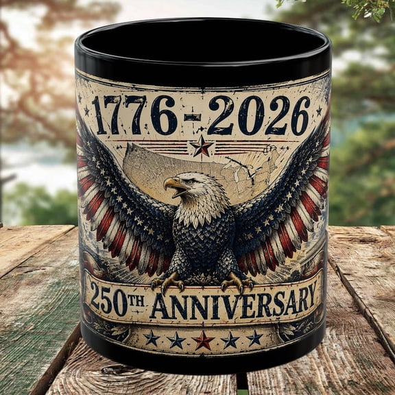America 250 Mug, Patriotic 250th Anniversary Mug, USA Bicentennial Gift, Fourth of July Cup, Bald Eagle 1776-2026 Independence Day Mug Gift