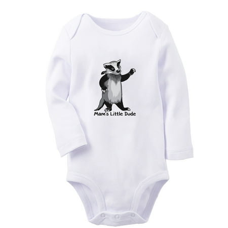 

iDzn® Mam s Little Dude Funny Rompers Newborn Baby Unisex Bodysuits Infant Animal Badger Graphic Jumpsuits Toddler Kids Long Sleeve Oufits (White 6-12 Months)