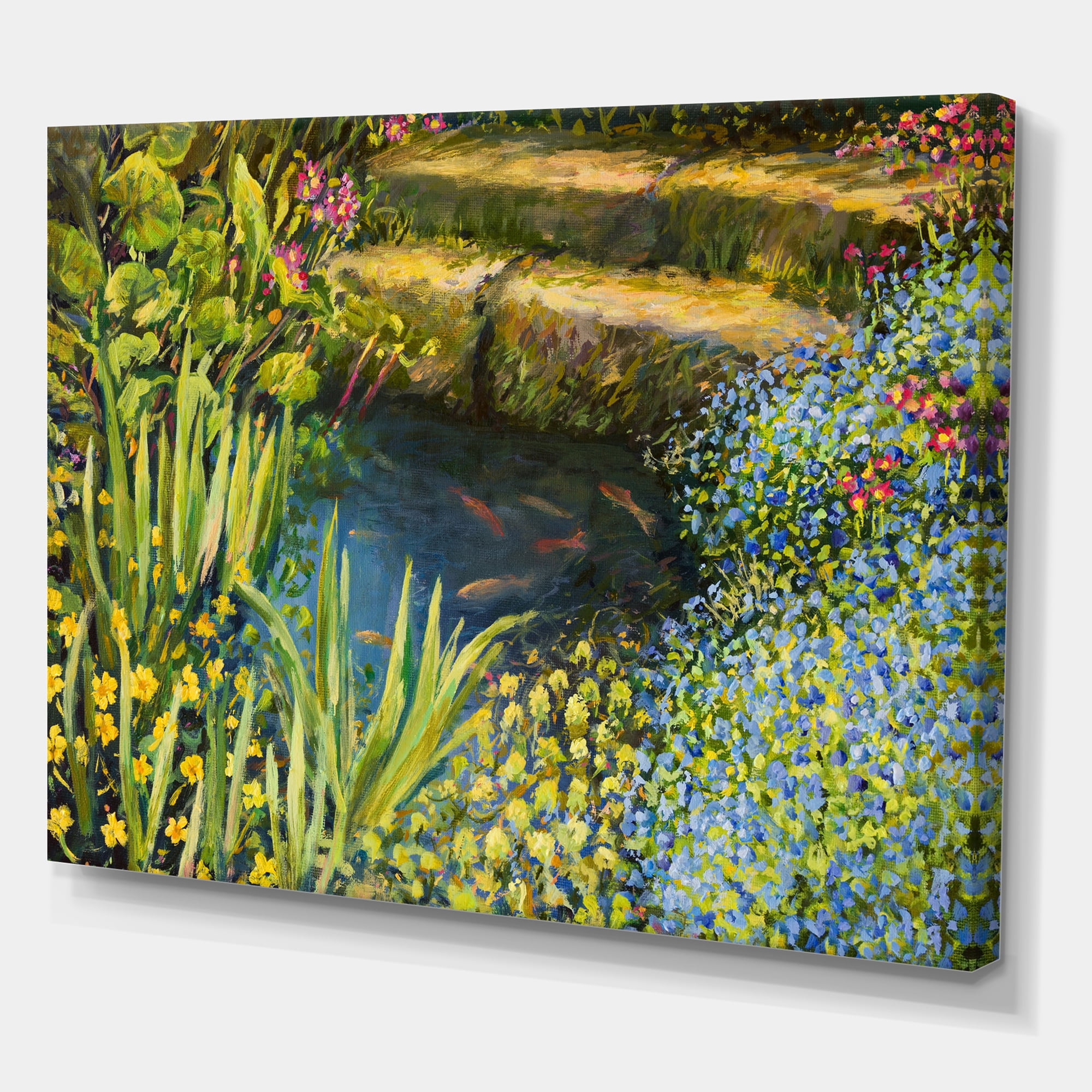 Designart ' Colorful Silence Flowers At The Lake Side ' Lake House Canvas Wall Art Print
