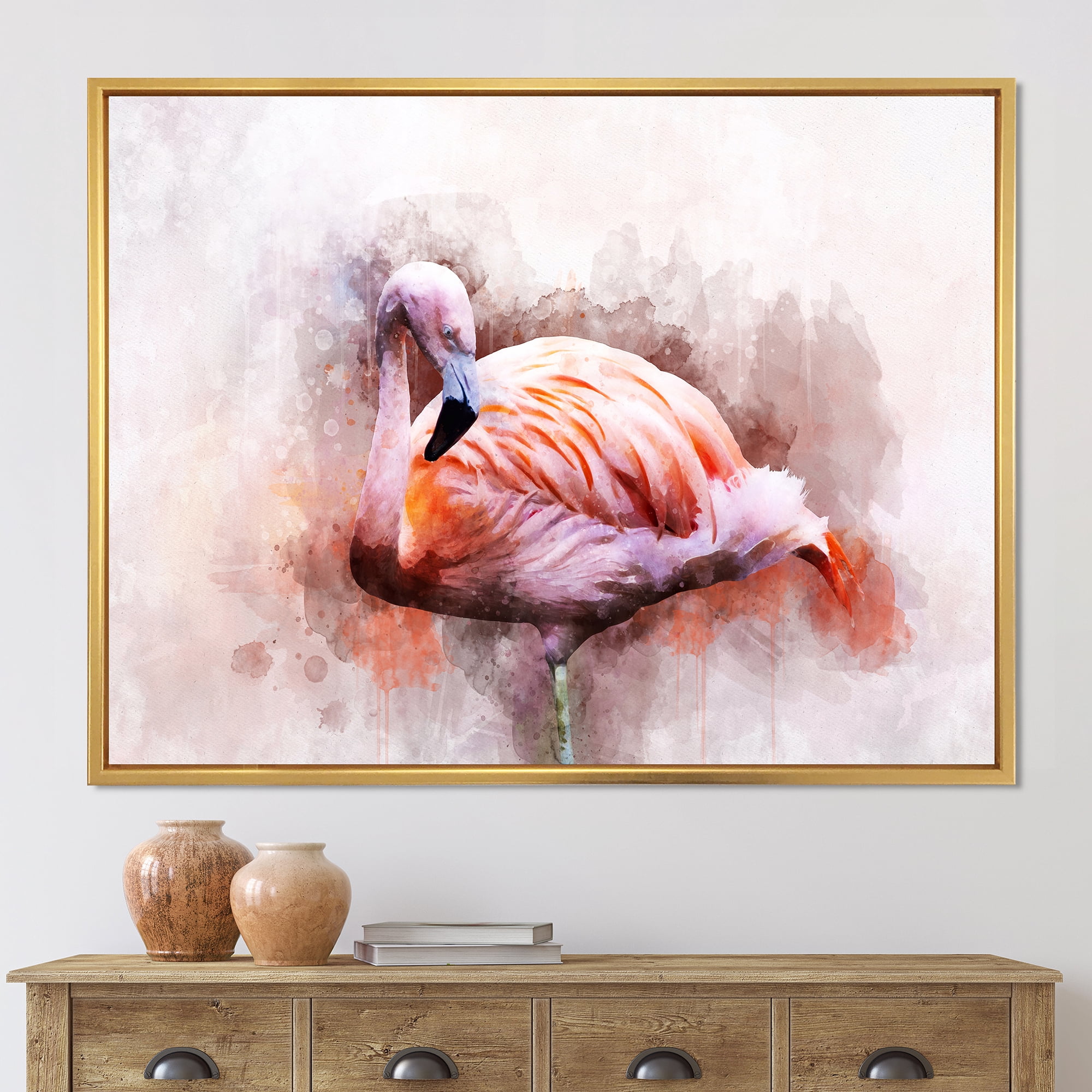 Designart 'Abstract Portrait of Pink Flamingo III' Farmhouse Framed Canvas Wall Art Print