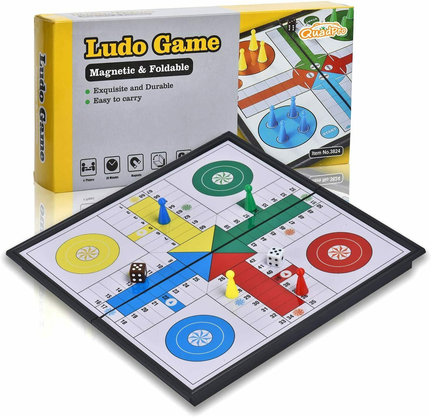 XQW Jeux de Société Famille Enfant et Adulte,Jeu de Voyage Pliable  Magnétique,Jeu de Plateau Stratégie Classique de 2 à 4 Joueurs,3 in 1 Ludo  Jeux