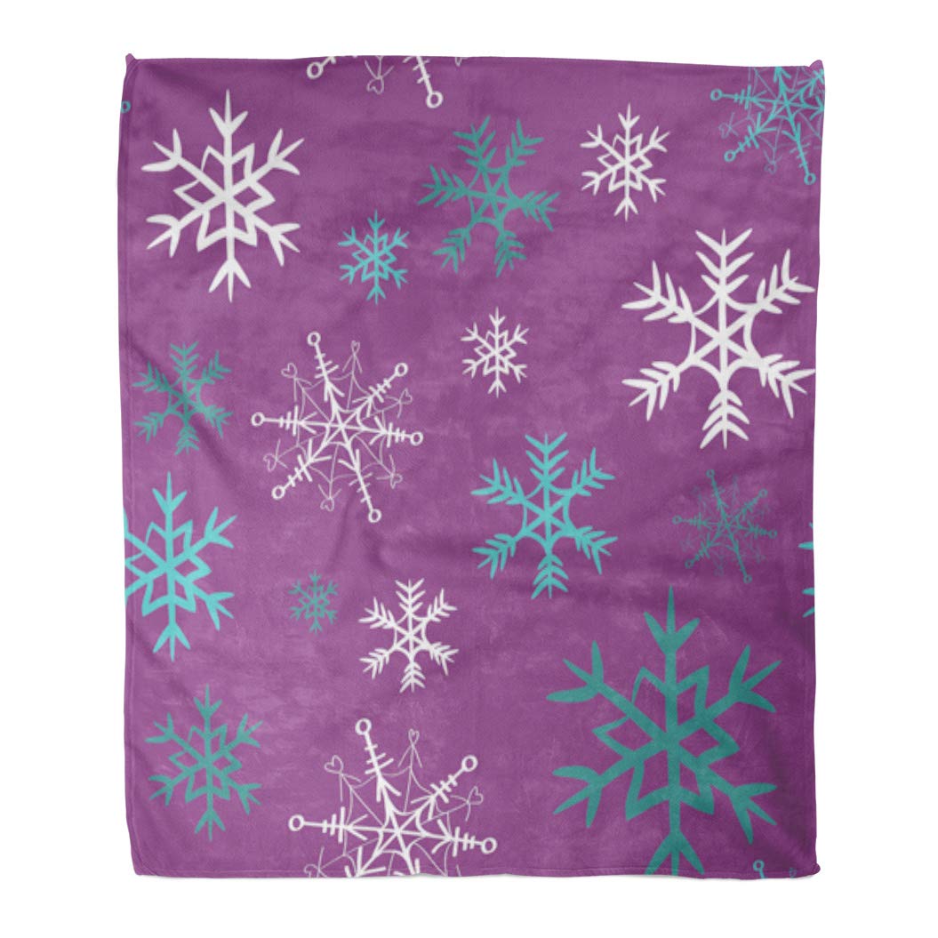 ASHLEIGH Throw Blanket Warm Cozy Print Flannel Blue Christmas White