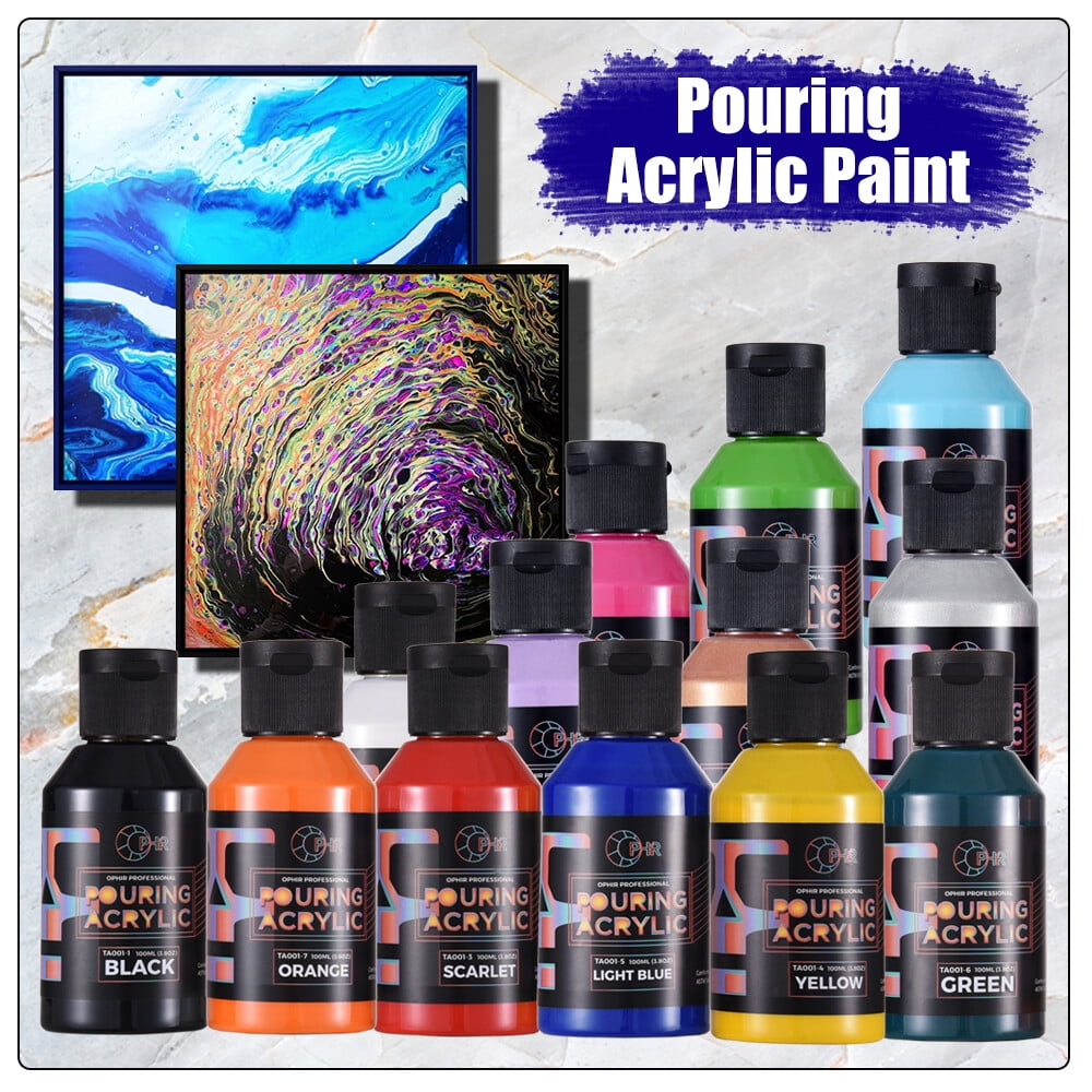 OPHIR 36 Color Pouring Acrylic Paint Set 100ML/Bottle w Magic Medium & Varnish