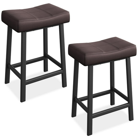 Kojooin Bar Stools, Set of 2 Bar Chairs with PU Upholstered Saddle Seats, Kitchen Stools, 24" Modern Backless Counter Height Stool for Kitchen Island Bar