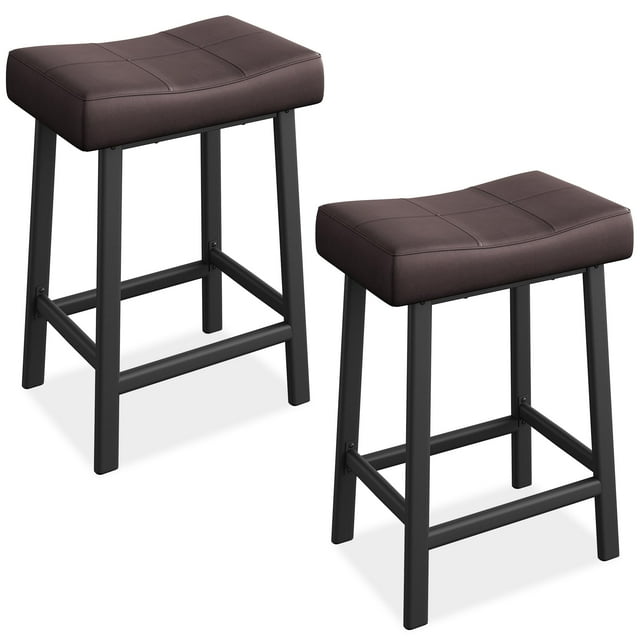 Yiwa Bar Stools, Set of 2 Bar Chairs with PU Upholstered Saddle Seats, Kitchen Stools, 24" Modern Backless Counter Height Stool for Kitchen Island Bar