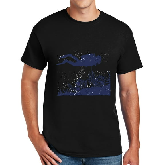 Big Size Diver under the Sea Graphic Design Men's Big Size Cotton Polyester DryBlend T-Shirt - Black XL