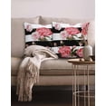 thumbnail image 2 of 2 Packs Decorative Cotton Throw Pillow Covers, Pink Floral Rose Black and White Stripe 20 x 20 Inch Square Reversible Soft Cushion Case for Couch Bedroom Sofa Living Room Chair Car, 2 of 6