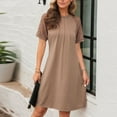 thumbnail image 2 of SMihono Fashion Trendy Summer Dresses for Women Lace Patchwork Short Sleeve Round Neck Tshirt Dress Pleated Front Vacation Dresses Khaki XL, 2 of 9