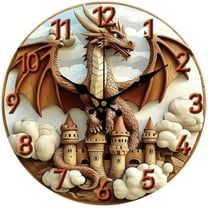 3D Dragon Wall Clock Castle Non-Ticking Clock 12 Inch Round Decorative Clocks Printed Wall Clocks for Home Office Decoration colorful DIY