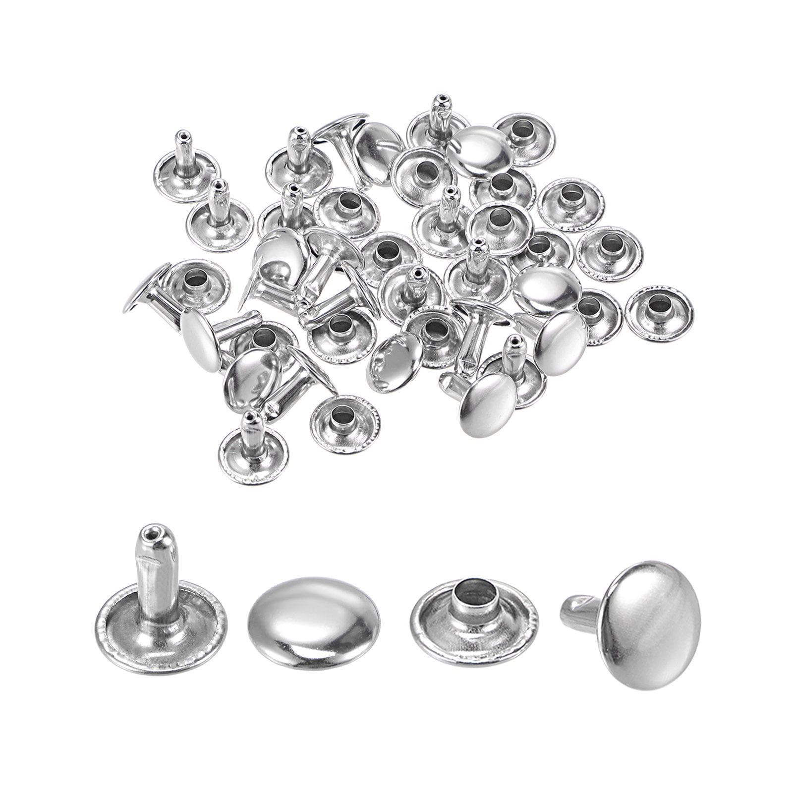 20 Sets Leather Rivets Silver Tone 10mm Double Cap Brass Rivet Studs