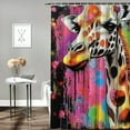 thumbnail image 2 of Autua Giraffe Colorful Paint Splatters Graffiti Art Chic Modern Bathroom Decor Shower Curtain with Hooks 100% Polyester Fiber 36"x72, 2 of 7