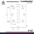 thumbnail image 3 of Embassy 3.5” x 3.5” Door Hinge Heavy Duty Hinges with Satin Nickel Finish & Ball Finials, 3 of 8
