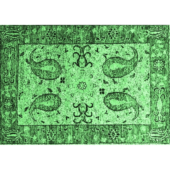 Ahgly Company Indoor Rectangle Abstract Emerald Green Contemporary Area Rugs, 3' x 5'
