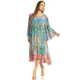 thumbnail image 5 of Sakkas Womens 3/4 Ruffled Sleeves Henley Neck Summer Short Flowy Dress/Beachwear - D-395-B - S/M, 5 of 5