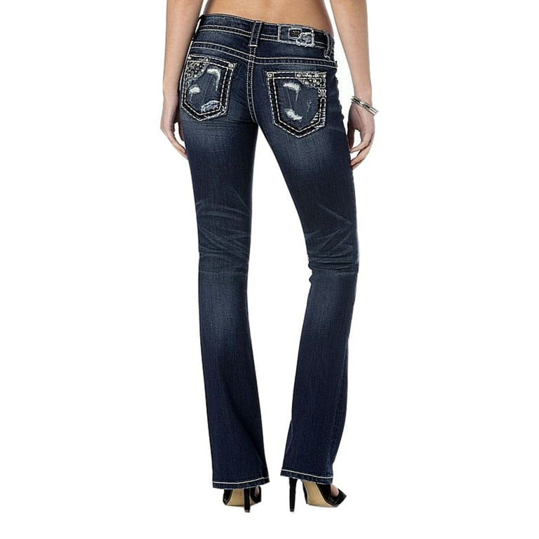 Miss Denim Jeans Womens Metal Stud Boot Cut Medium Dark - Walmart.com
