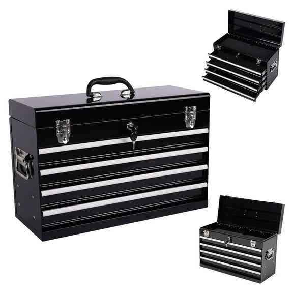 Deiokin 21" Heavy Duty Metal Tool Box, 4-Drawer Portable Tool Chest with Ball Bearing Slides & Auto-Locking System