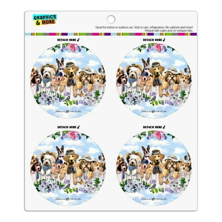 

Dogs Outdoors on Fence Pattern Refrigerator Fridge Locker Vinyl Circle Magnet Set