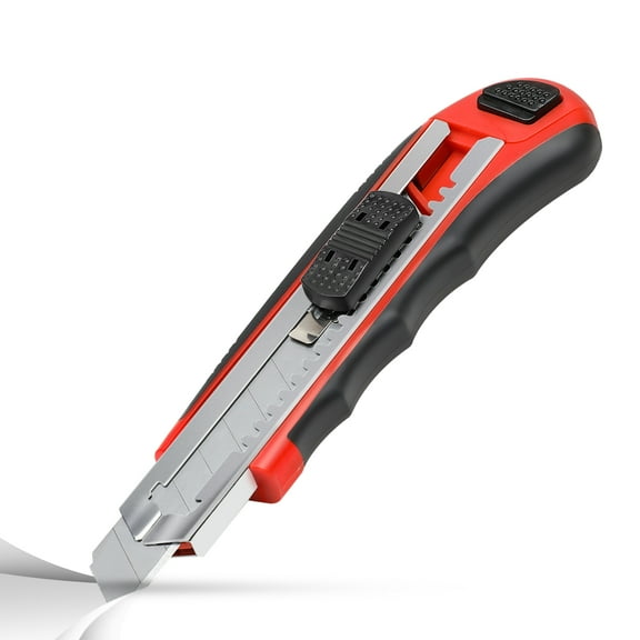 Retractable Knife - Steel Cutting Tool w/ 8 Blades, Rubber Handle