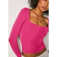 thumbnail image 2 of Women's Sexy Long Sleeve Square Neck Tops Slim Fitted Double Lined Basic Shirts, 2 of 3
