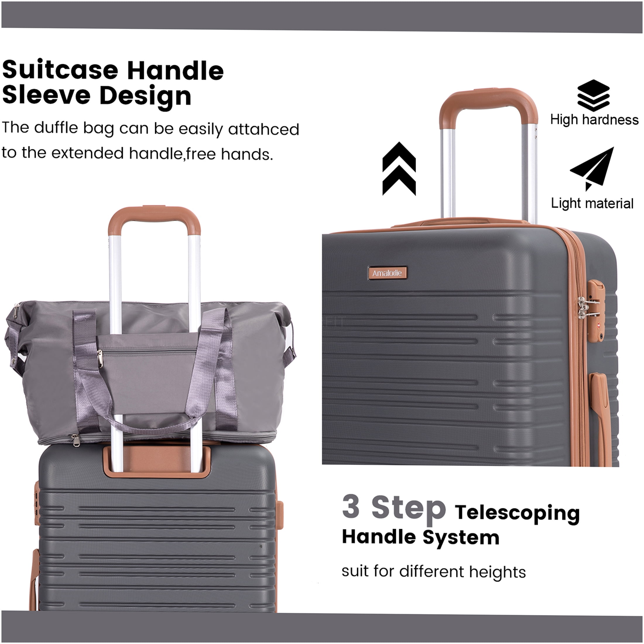 JERFIT 6-Piece Hard Shell Luggage Set with TSA Locks, 360° Spinner Wheels, Expandable Duffel, Gray ABS Suitcases for Travel