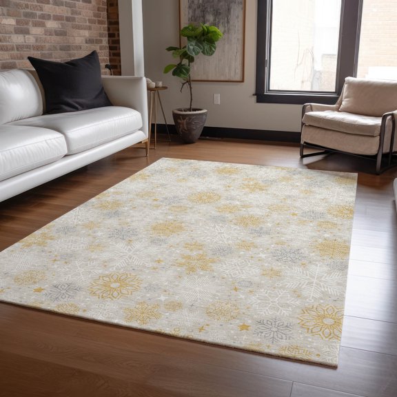 Addison Rugs Chantille Indoor/Outdoor Transitional Holiday Snowflake Beige Machine Washable Rectangle Rug, 10' x 14'