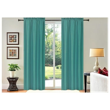 1 Set window curtain treatment blackout rod pocket panel 100% full privacy 37" wide x 108" long R64 teal color
