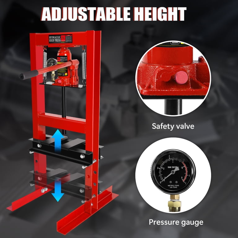 6 Ton Hydraulic Press – H-Frame Shop Press With Stamping Plates, Adjustable Height, For Bending & Straightening Metal