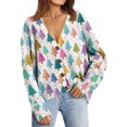 thumbnail image 7 of Women's Fashion Long Sleeve Christmas Print V-Neck Button Loose Cardigan Top, Knit Sweater for Casual Outfits and Comfort,Light Blue,XL, 7 of 7