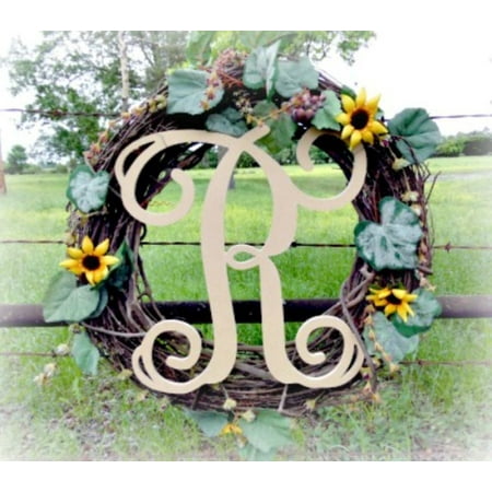 Hanging Wooden Wall Letters - Unfinished Wooden Letter, Vine Monogram R 18