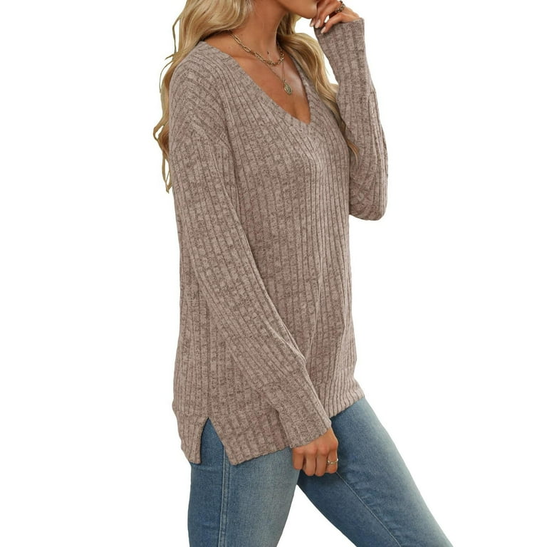 BXINGOHAI Womens V Neck Sweaters Solid Long Sleeve Pullover