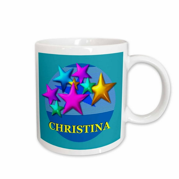 3drose, Vibrant Colored Stars on a Blue Background Personalized with the Name Christina, 15oz Mug