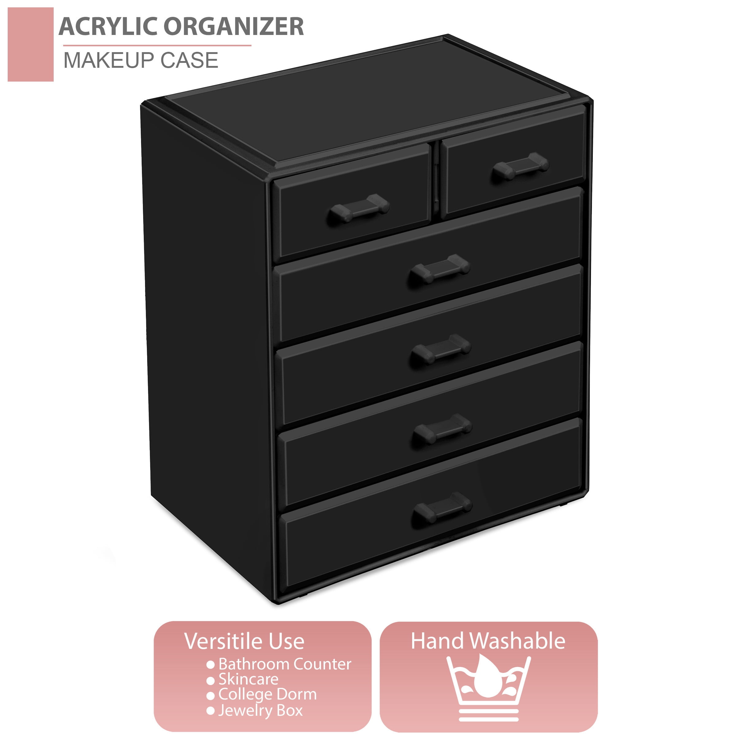 Sorbus Acrylic Makeup Organizer - Organization and Storage Case for Cosmetics Make Up & Jewelry - Large Makeup Organizer for Vanity, Bathroom, College Dorm, Closet, Desk (4 Large, 2 Small Drawers)