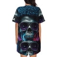 thumbnail image 6 of Fuzoiu Punk Style Blue Haired Skull Print Women's Short-Sleeved Pajama Set,Lounge Sleepwear Set,Womens Pajama Sets 2 Piece,Button-Up Top and Shorts with Pockets-Small, 6 of 7