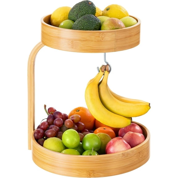 HBlife 2-Tier Bamboo Fruit Basket with Banana Hanger