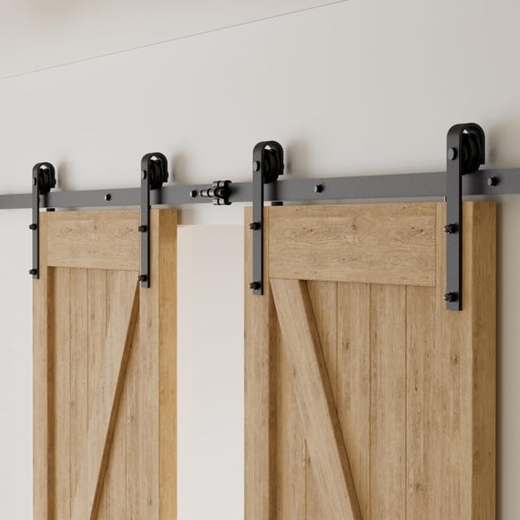 CCJH 7FT Sliding Barn Door Hardware Kit for Double 21" Wide Door Heavy Duty